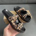 Spanish summer new platform thong sandals leopard print buckle strap flat beach sandals for women