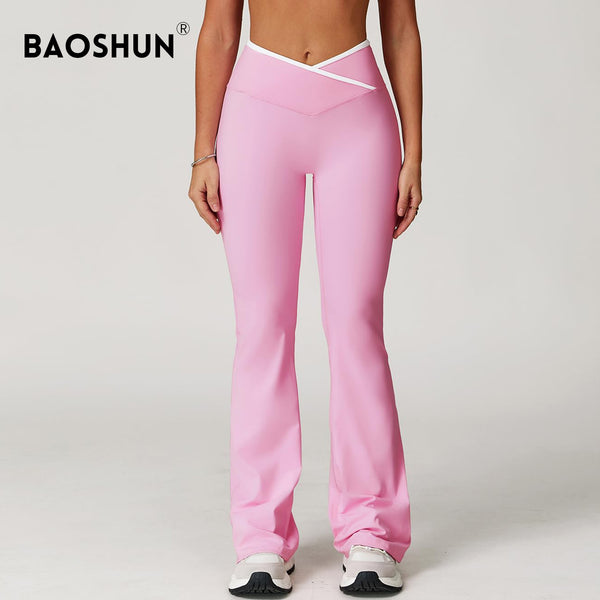 Cross-border color contrast cross wide-leg micro-flared pants women's sports high elastic running high waist hip lift yoga fitness trousers