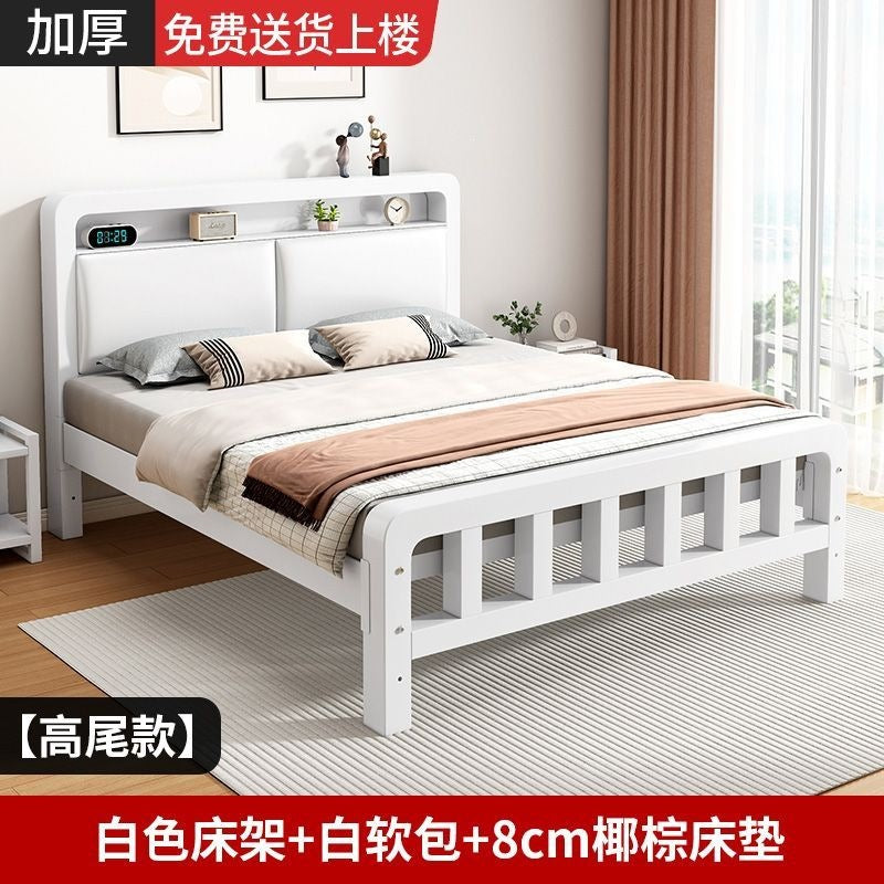 Wrought iron bed double bed for home bedroom kids small apartment single thickened reinforced iron frame bed soft package for rental room