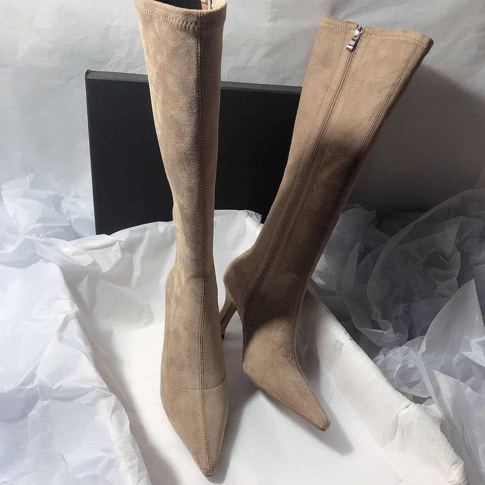 new arrivalk-stylecasual boots, non-knee elastic boots, frosted slim boots, side zipper, pointed toe high-heeled boots for women