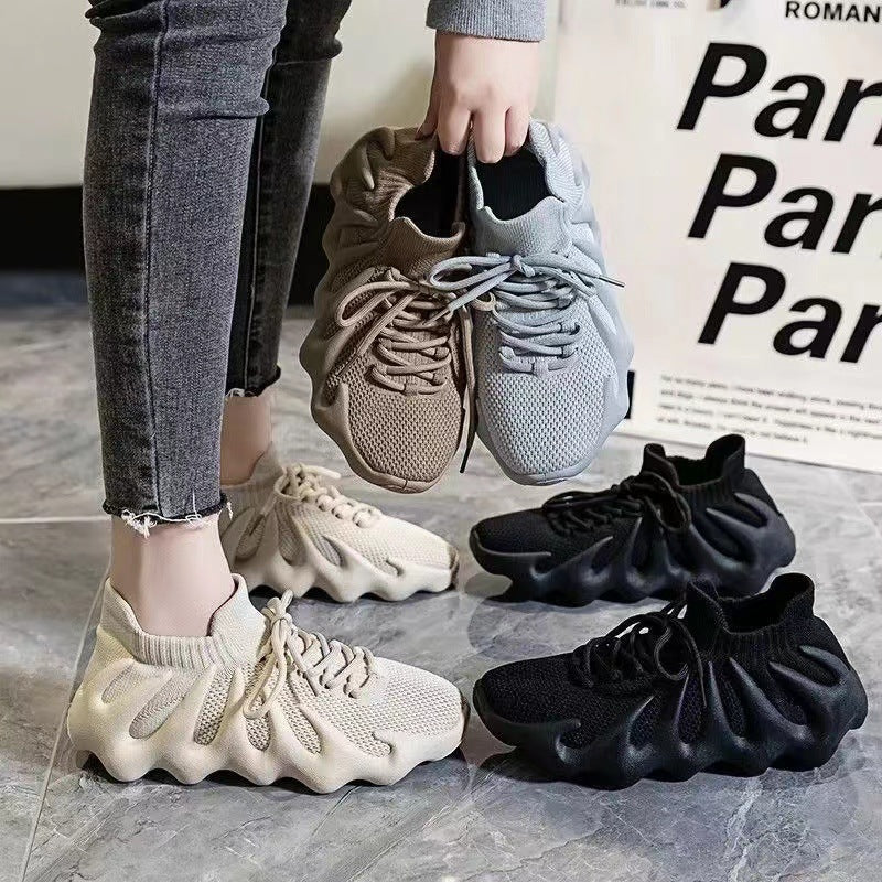 2025 spring/autumn new collection: flyknit coconut casual shoes for couples - breathable mesh, stylish, versatile, and perfect for women's athletic wear