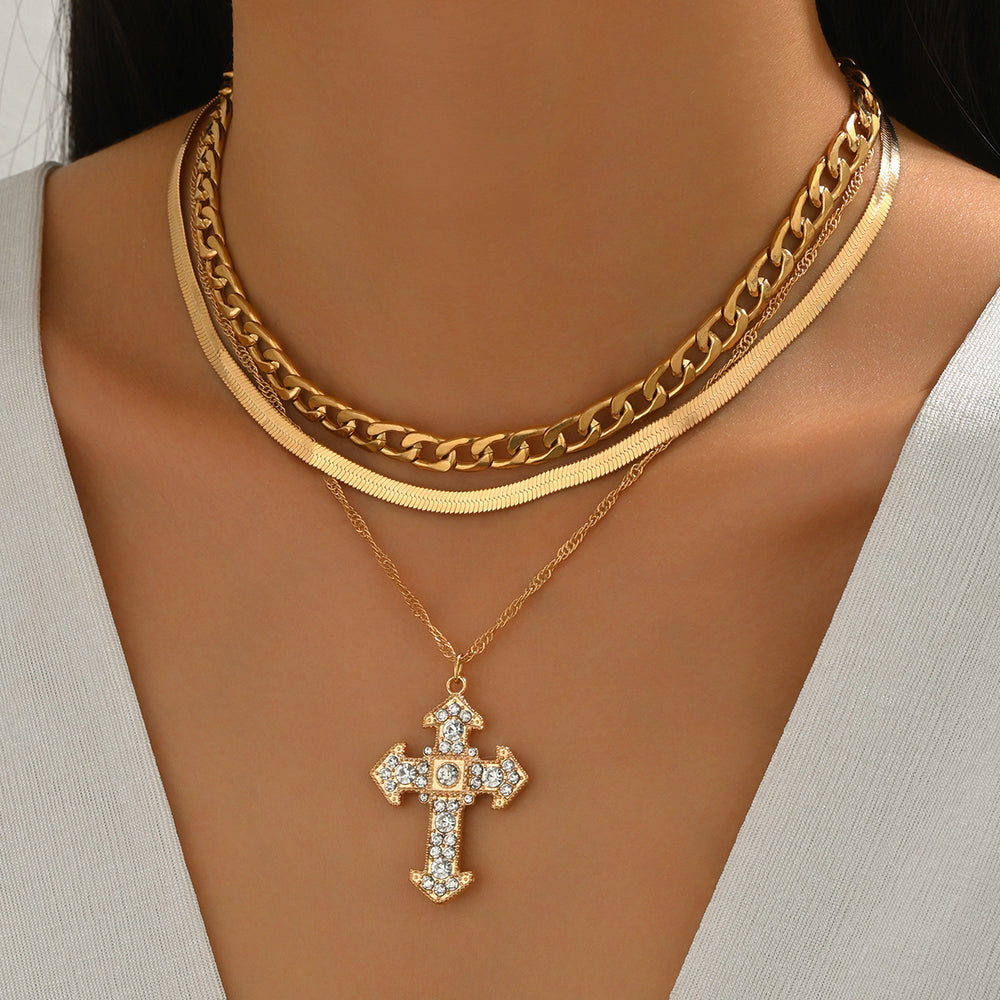 Wholesale diamond-studded cross necklace - european & american style, trendy alloy pendant, accessible luxury, unique & versatile jewelry for women