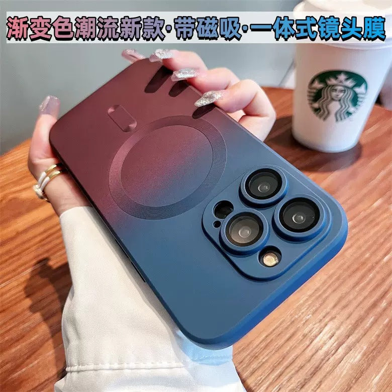 Wholesale iphone 17 two-tone magnetic charging phone case with apple 16 lens film liquid silicone protective cover and magnetic attachment