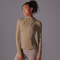 New women's seamless hooded yoga top - long sleeve, quick-dry, zip-up activewear for running and fitness