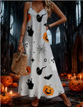 halloween pattern printing longdressv neckloose vacation suspender skirt