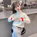 Girlsweater high collar fleece-lined winter kids heart woolentopsgirlwinterthickened bottomknitting shirt
