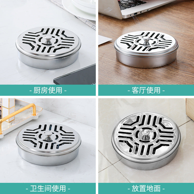 Mosquito coil box, tray shelf, stainless steel household with lid, gray plate, fireproof and anti-scalding creative incense burner, outdoor mosquito coil plate.