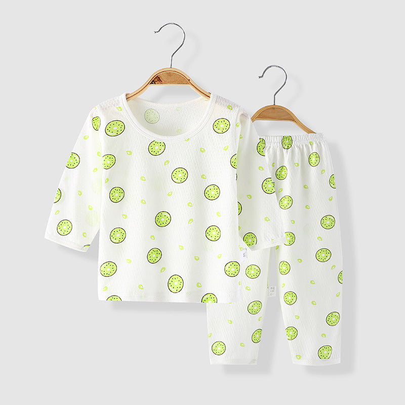 Baby air conditioning suit suit thin long sleeves summerpure cotton male baby home clothes summer clothes female kids pajamas summer