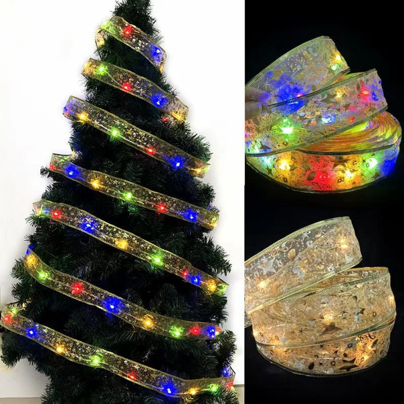 Cross-border Christmas ribbon LED light string Christmas tree decorative light Holiday light gift box decorative ribbon flash light string