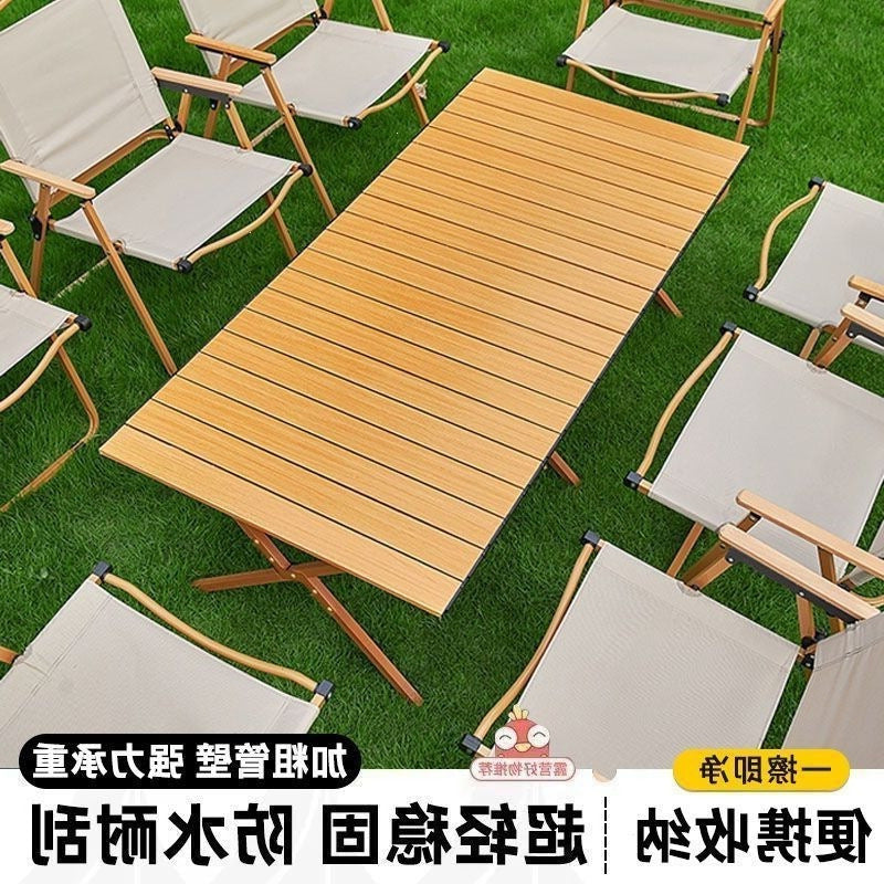 Camping table outdoor multi-functional foldable camping table and chair suit stall table portable plaid camping chair no
