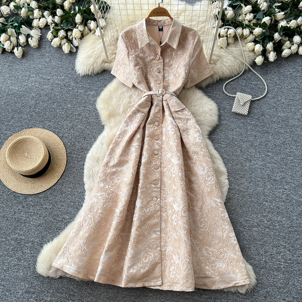 Elegant and chic notch lapel short sleeve dress - women's summer korean style, slimming a-line, office-ready, and perfect for special occasions