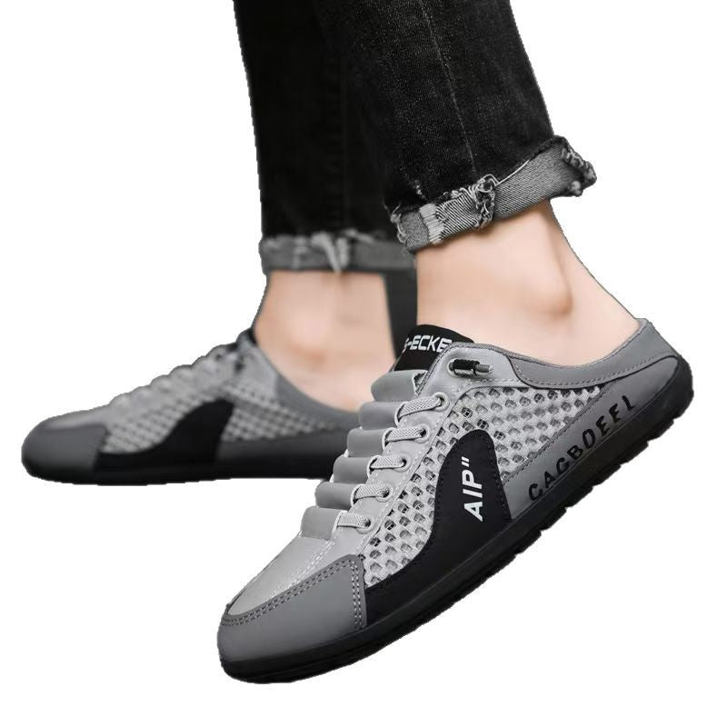 Winter men's shoes, toe-cap mesh half-toe shoes, 2025 breathable, heel-less new arrival slippers, one-step lazy clogs
