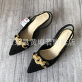 Z's new metallic buckle embellished suede pointed-toe stiletto sandals - stylish plus size women's black pumps