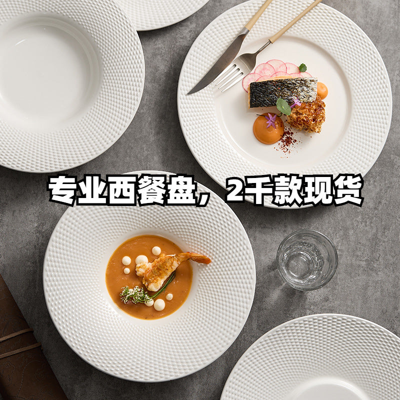 Byron ceramic western dinner plate - premium hotel steak plate - hotel tableware embossed feature plate - dinner plate