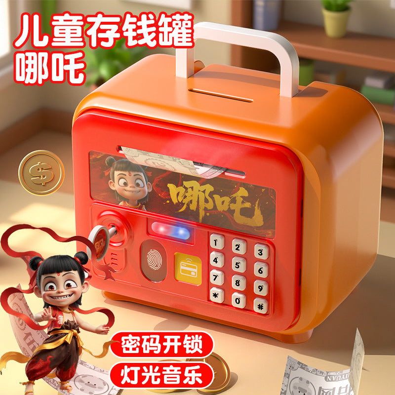 Nezha kids boys and girls piggy bank safe cabinet key password box savings coin storage storage