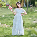 Girls' floral print princess dress - long, chiffon, summer style, new fashion, girls' dress, vacation style, mori girl, pastoral style