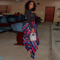 Fashion style cross-border street women's clothing elegant color matching hem waist bag hip skirt round neck cut outclassy long dress