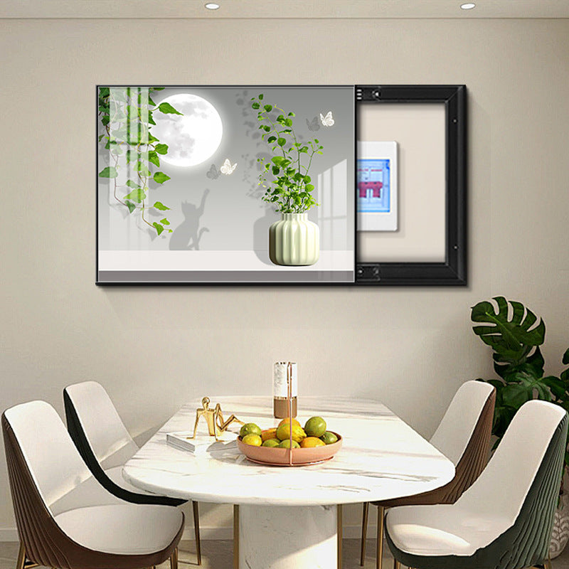 Modern simple meter box decorative painting green plant distribution box electric switch box living room switch box strong electric box blocking hanging painting