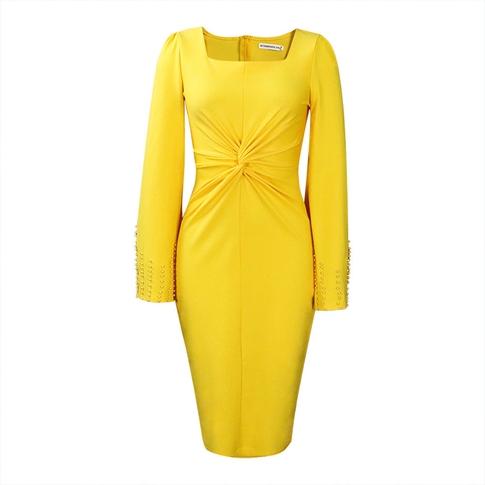 D264  fashionplus size women's clothing  new fashion beaded cloak twist knot pure color fashiondress