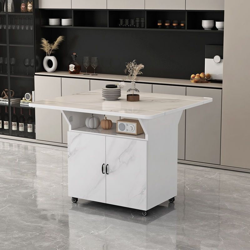 Movable foldable dining table small apartment for home rectangular foldable island table multifunctional storage storage sideboard