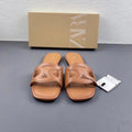 Za2024summernew arrivaltrf women's shoes brown cut out rhinestone decoration flats sandals casualeasiest for match slippers for women