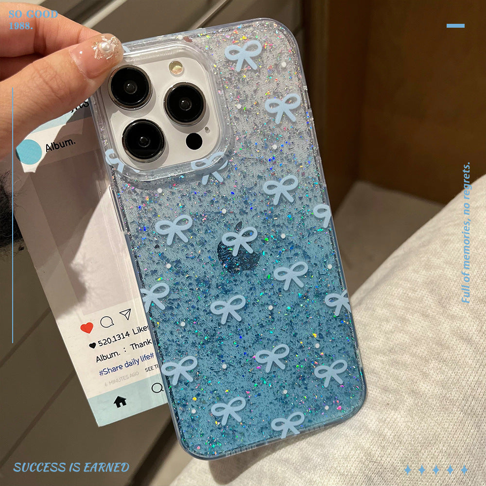 Glue glitter powder suitable for iphone16promax simple bow mobile phone case apple 12 large hole protective cover 15
