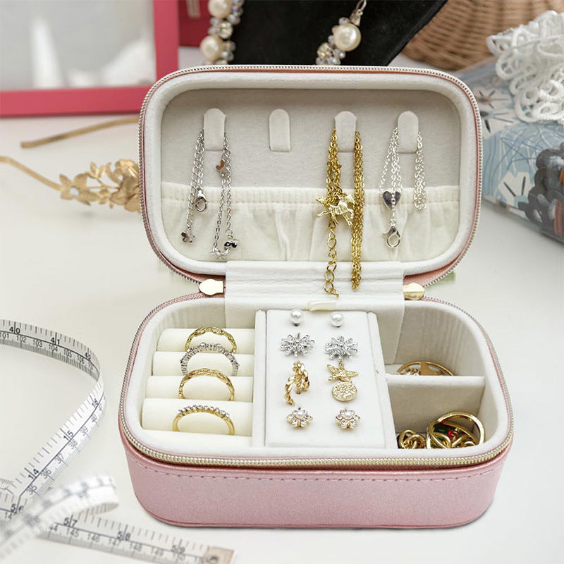 Cross-border simple ins jewelry box travel portable zipper jewelry box earrings necklace ring jewelry storage box