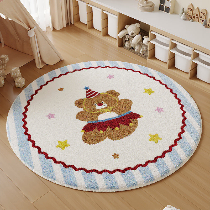 Cartoon faux cashmere round rug - perfect for bedroom bedside, study reading nook, cooling foot mat, living room sofa, or coffee table