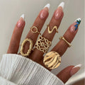 Geometric ring set wholesale - cross-border fashion jewelry for women - hollow metal, polished finish, unique & high-end, stackable rings