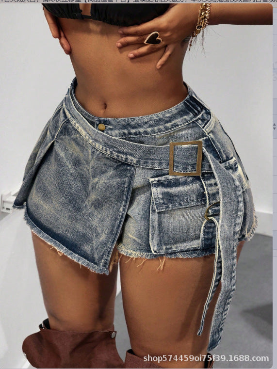 Amazon tiktok pinduoduo export cross-border plus size women's clothing retro distressed denim culottes women's summer