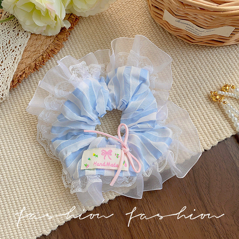 Hair tie women's classy style fashion cream white polka dot lace double layer large intestine hair rope tie hair durable headband