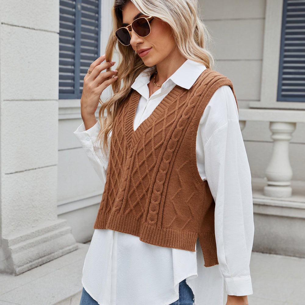 Fashion cross-border export new women's clothing  independent station v-neck loose outer vest vest waistcoat sweater