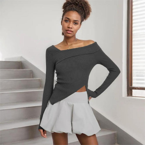 Cross-border supply of long-sleeved women's T-shirts 2025 autumn and winter solid color slim and thin commuting elegant and versatile Korean version