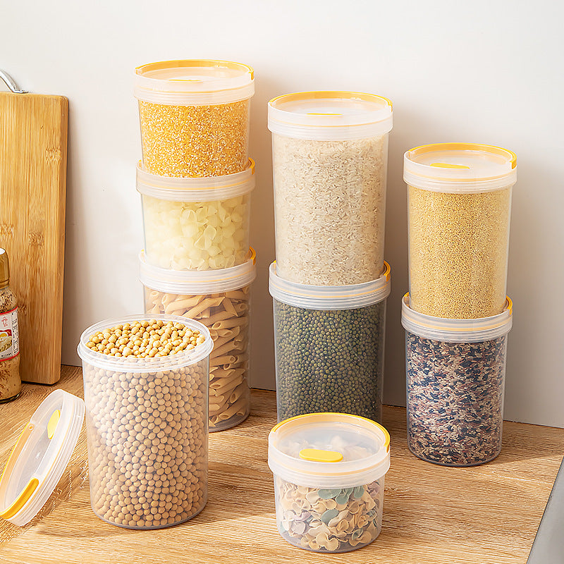 Kitchen Refrigerator Grains Plastic Sealed Jar Transparent Multifunctional Desktop Sundries Round Storage Box with Lid