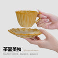 Vintage gilt ceramic embossed cup and saucer set - unique, high-style milk, coffee, afternoon tea, and water cups