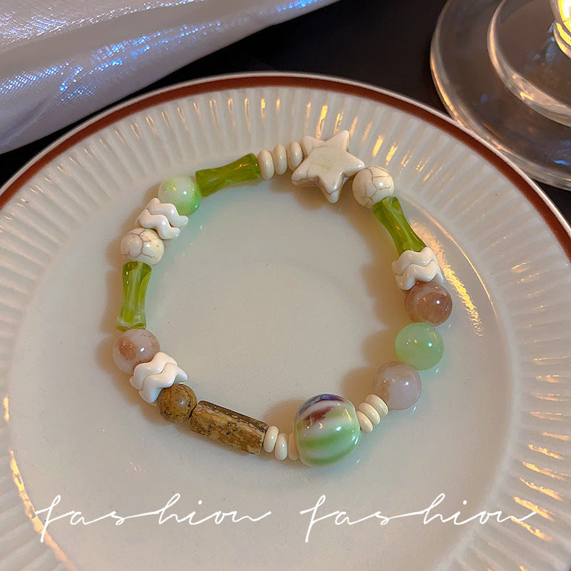 Green ceramic beaded bracelet for women - dopamine jewelry, niche, light luxury, exquisite bracelet, cute, high-value, student party accessory