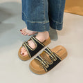 Thick sole heightened slippers women's slippers summer new arrival one-leg retro buckle embroideroutwearfashion birkenstock shoes