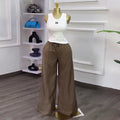 European and american cross-border women's fashion:  autumn new collection - stylish turn-down collar, loose-fit, three-quarter sleeve blouse and wide-leg pants set