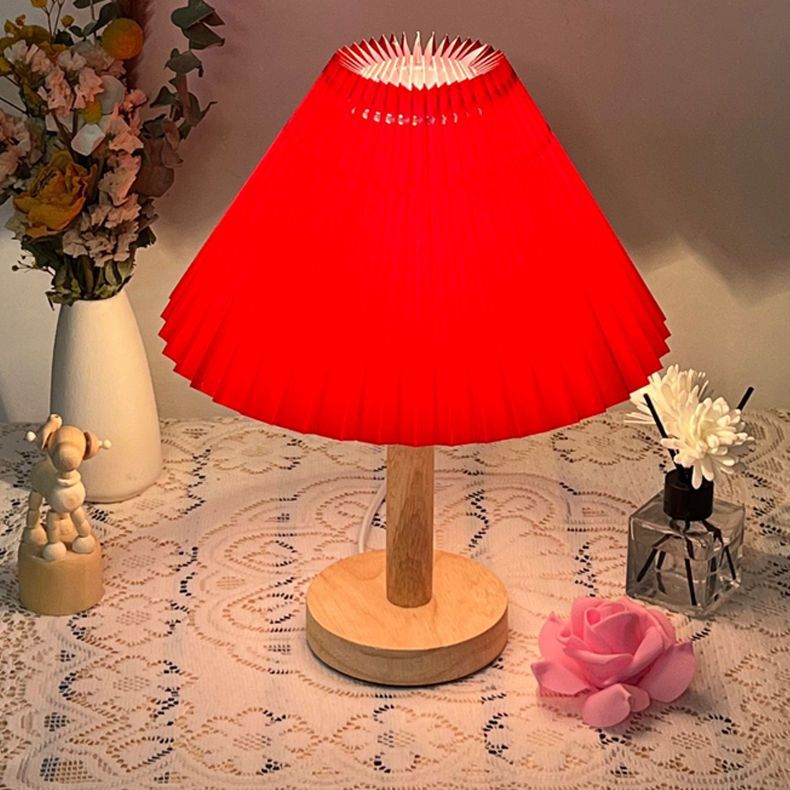 USB Nordic Internet celebrity desk lamp Korean pleated ins bedside bed and breakfast decoration night light bedroom solid bedroom wood lamp