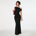 Amazon tk hot selling cross-border women's sexy socialite style dress summer off-the-shoulder asymmetrical neck black evening gown maxi dress