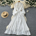 Frenchretro lapel lantern sleeve sequindress women's summerk-style strap waist slimming look long skirt work clothing