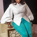 D3094  foreign trade plus size women's solid color lantern sleeve elegant commute v-neck top african european and american style blouse