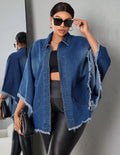 European and american style women's denim jacket -  cross-border autumn/winter fashion loose fit turn-down collar batwing sleeve jacket