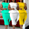 Q052   summer new solid color bodycon ruffle pleated plus size european and american style dress