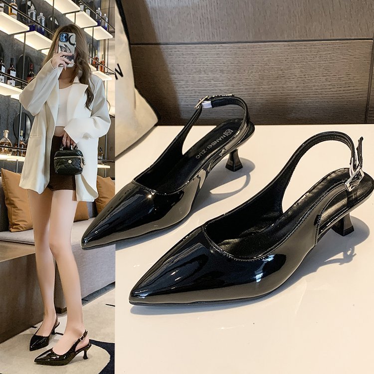 Pointed toe stiletto peep-toe sandals - new autumn 2025 collection: elegant buckled office-ready flats, low-cut open back high heels