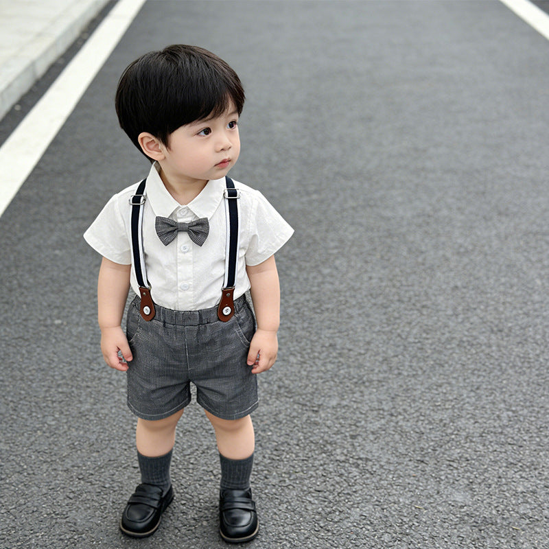 Boys' summer outfit  new style: children's overalls, performance costume, preppy style, baby's first birthday dress, two-piece summer set