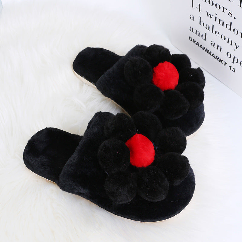 2024 new women's cotton slippers - casual, indoor, autumn/winter, thick-soled, floral, cute plush slippers for home and outdoor wear