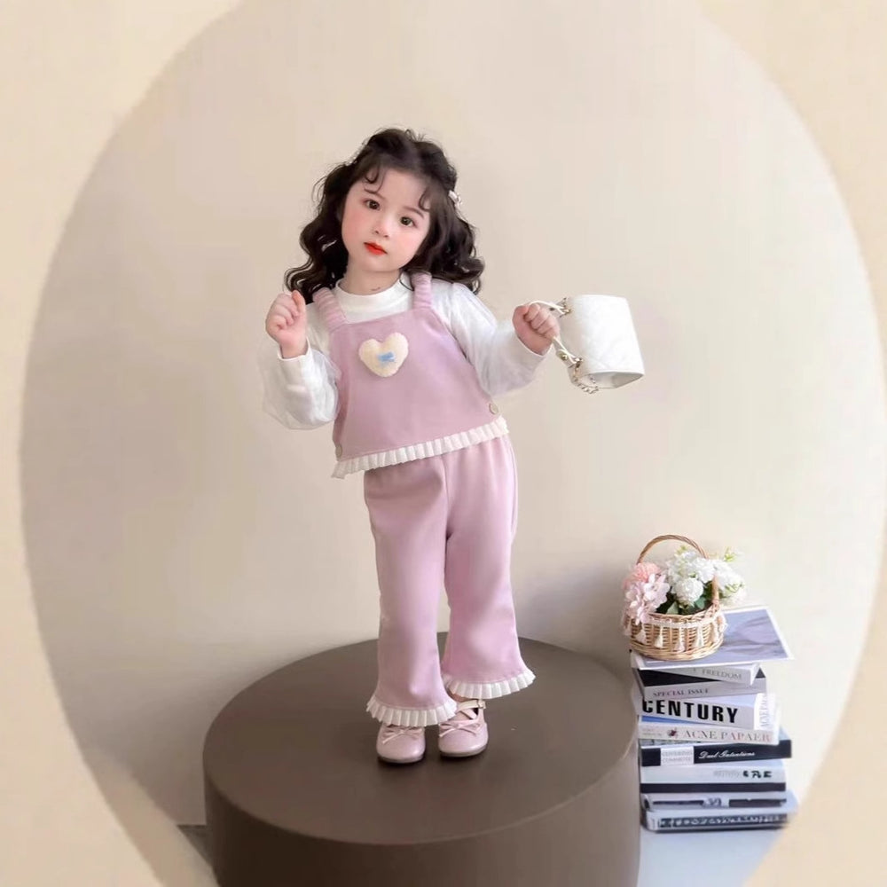 Girls' fall outfit set : new stylish and trendy children's clothing - heart print top and pants two-piece set