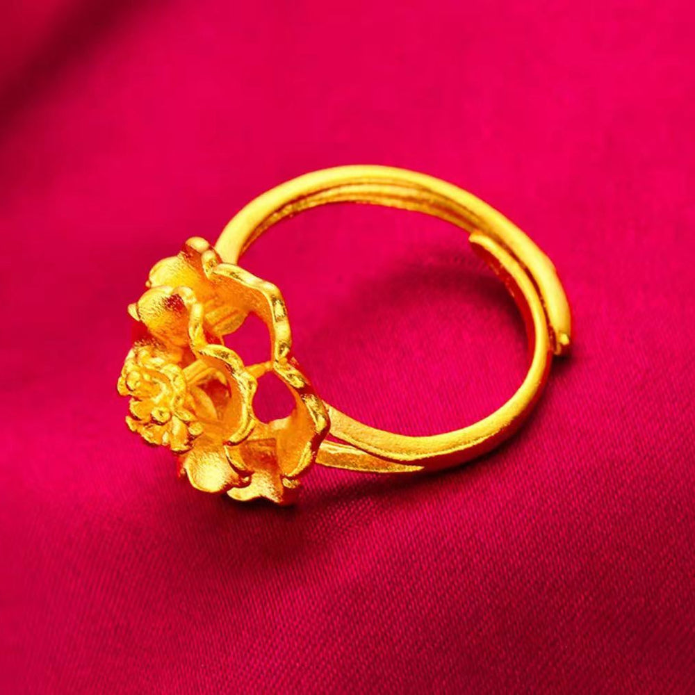 Gold-plated women's gold retro flower ring nanning gold flower ring bridal wedding rich flower ring
