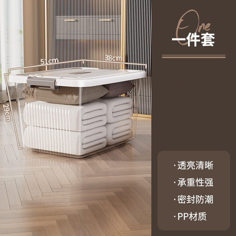 Transparent extra-large storage bin with lid - plastic household clothes organizer - oversized storage and organization box